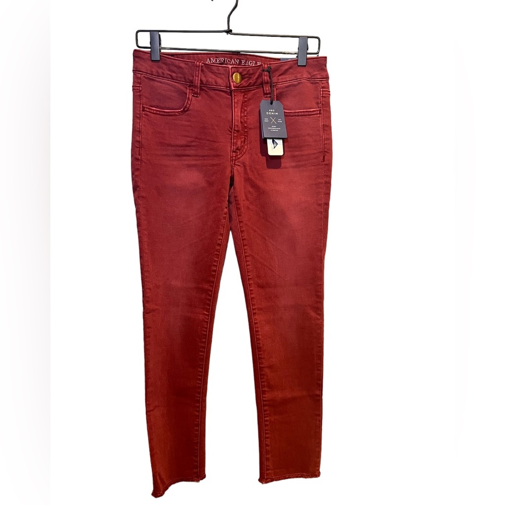 NWT American Eagle Red Jegging Crop Jeans 6 R Low Rise Super Stretch Denim